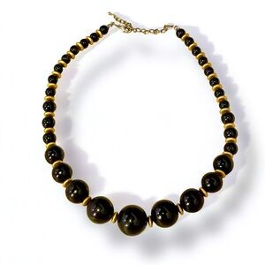 Vintage Navy and Gold Graduated Beaded Necklace